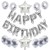 A collection of 25 rose gold foil letter balloons for birthday parties, including letters and a star shape.