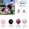 A collection of pastel pink and white balloons, including various sizes and a balloon chain.