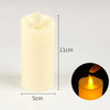 A tall white pillar candle and a small round candle with a realistic flickering flame.
