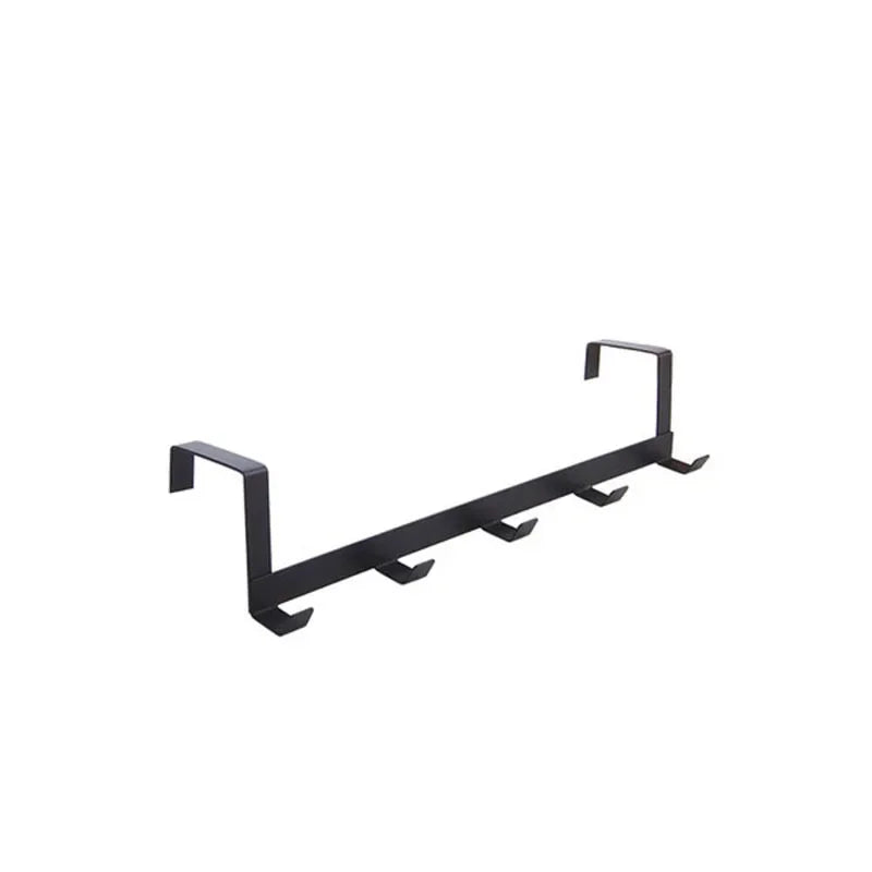 Black iron door and wall organizer rack with five hooks