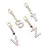 A set of crystal letter keychain charms including S, T, and Z.