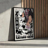 Canvas wall art featuring a black and white illustration of the character Satoru Gojo from Jujutsu Kaisen