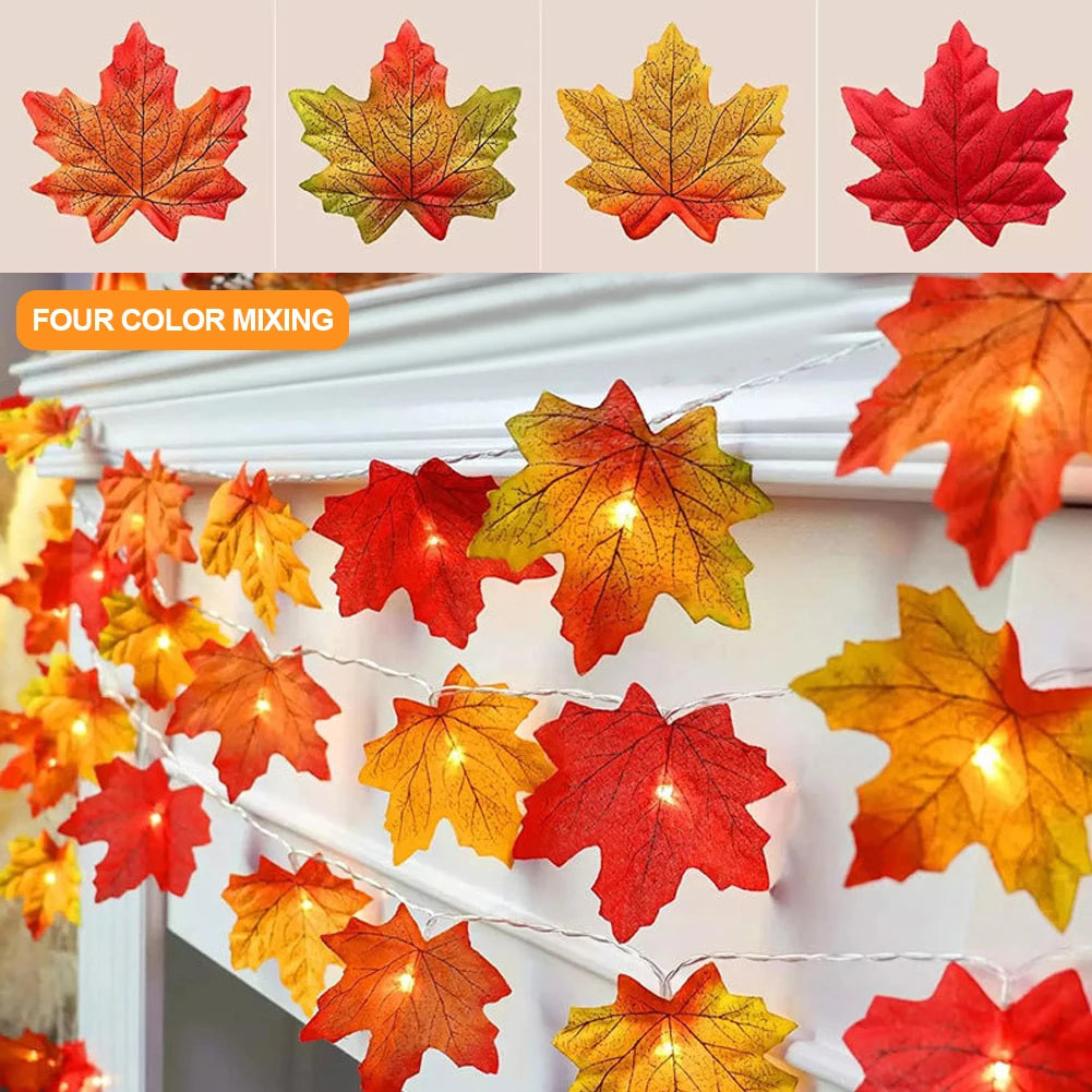 Maple Leaf & Pumpkin LED Light String for Autumn Decor