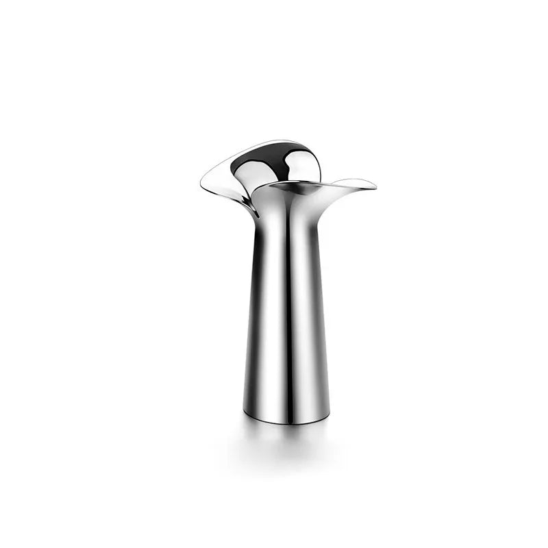 A silver-plated ceramic vase with a Nordic floral design, shown from the side.