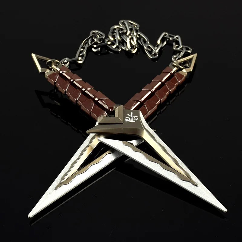 A full-size replica katana prop featuring a silver blade, brown leather wrapping, and a metal chain hilt.