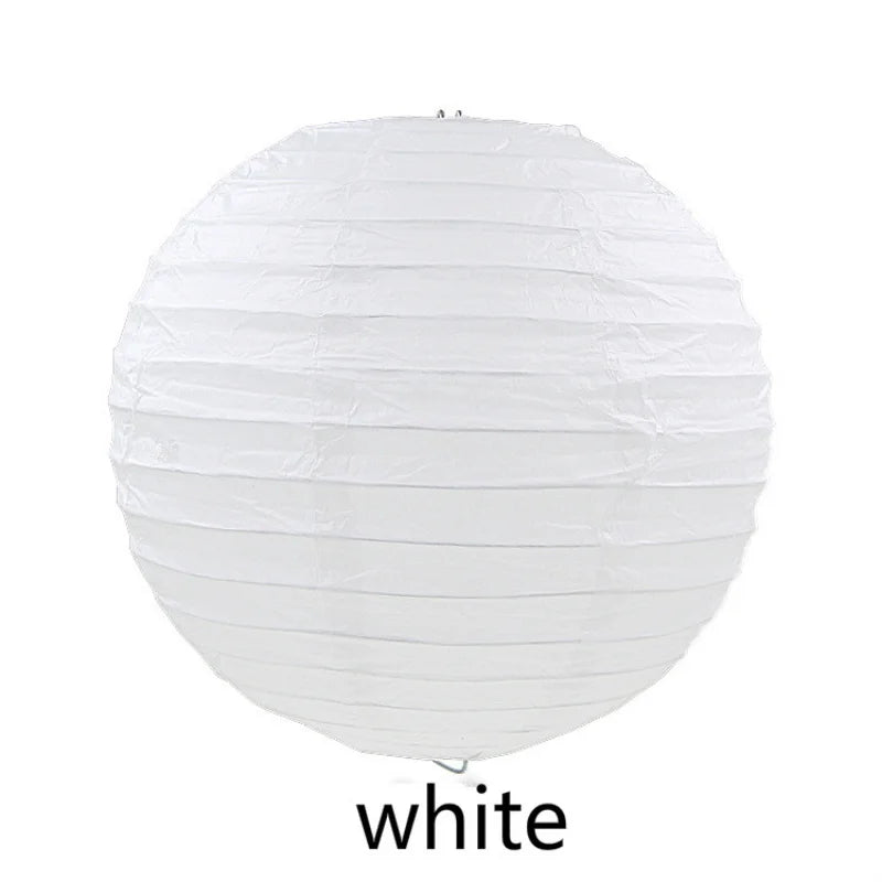 A white spherical paper lantern with horizontal folds.