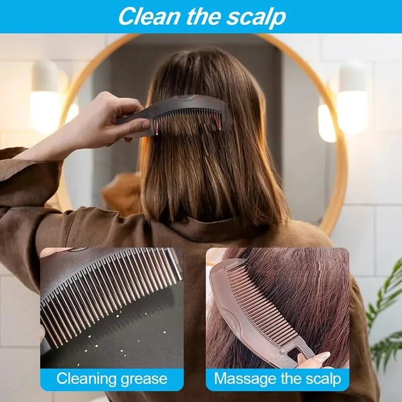 A person is using an anti-dandruff scalp massage comb to clean grease and massage the scalp.