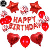 A set of 15 foil letter balloons in pink and red colors for a birthday party decoration.
