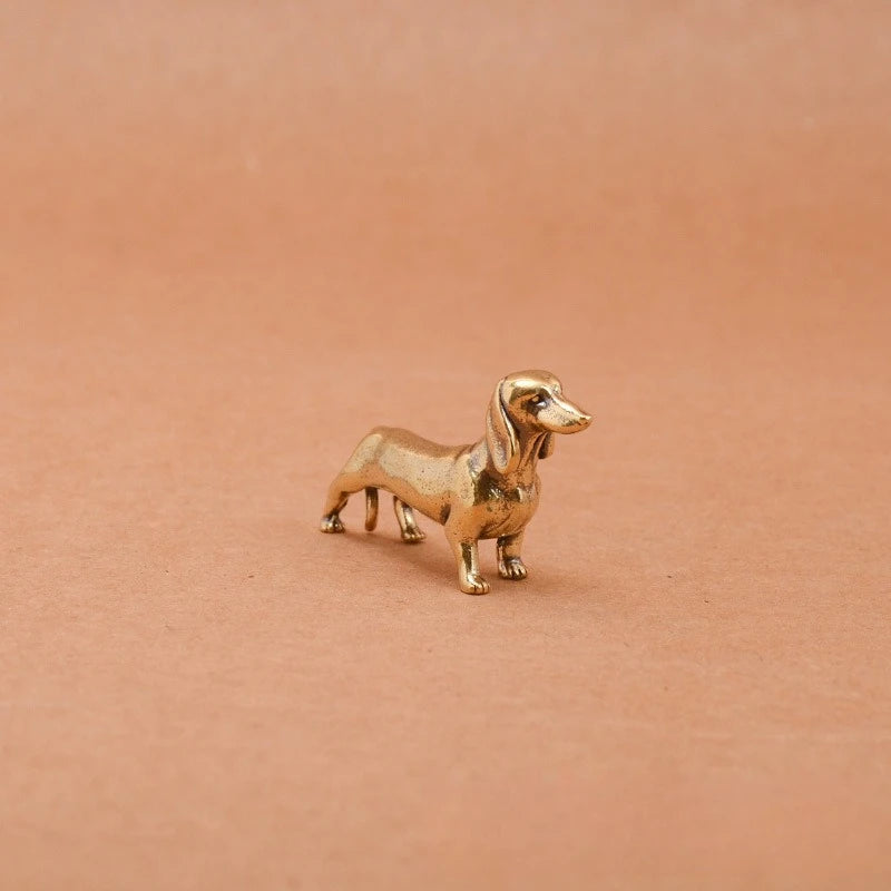 Brass Dachshund Figurine – Mini Tabletop Dog Statue