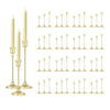 A set of twelve elegant gold-toned metal candle holders for weddings and holiday decor.