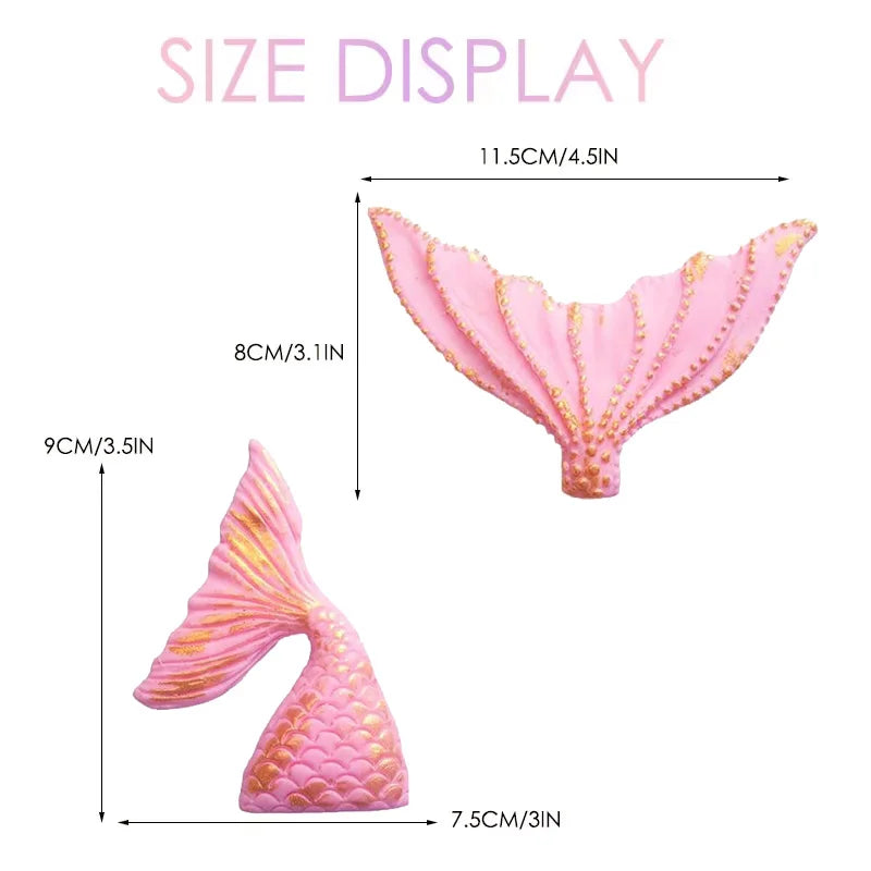 Pink mermaid tail cake topper set featuring a sea star and seashell decoration.