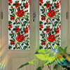 Botanical print static cling window film featuring vibrant red roses and green foliage.