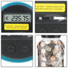 A digital coin saving jar showing a balance of 235.75 euros and instructions for using the plus/minus buttons.