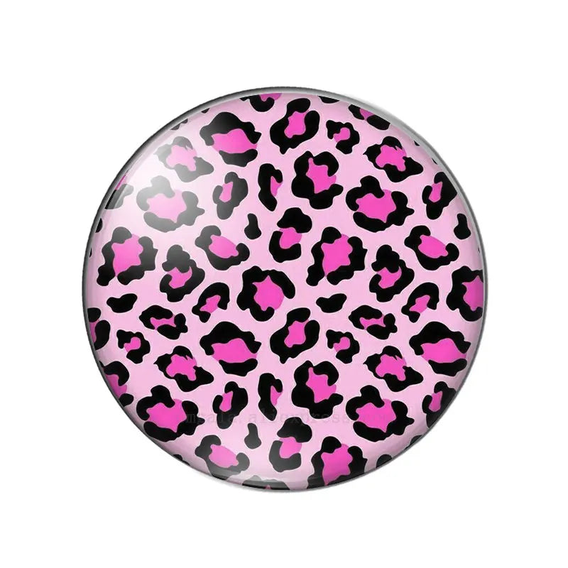 Pink and black leopard print glass cabochons for jewelry making