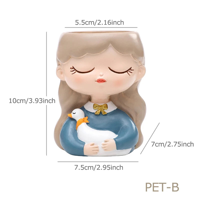 Resin Cartoon Girl Flower Planter