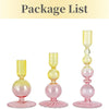 A package list showing three pink and yellow wavy glass taper candle holders.