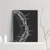 Abstract canvas wall art featuring a stylized depiction of the Son of God cross in gray on a black background.