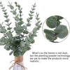 A bundle of artificial eucalyptus leaves with dusty green foliage displayed in a vase.