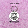 A round white keychain with a silver ring engraved with the French quote Formidable collègue dur à trouver et impossible à ou