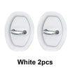 Two white silicone car door lock protectors with metal grips
