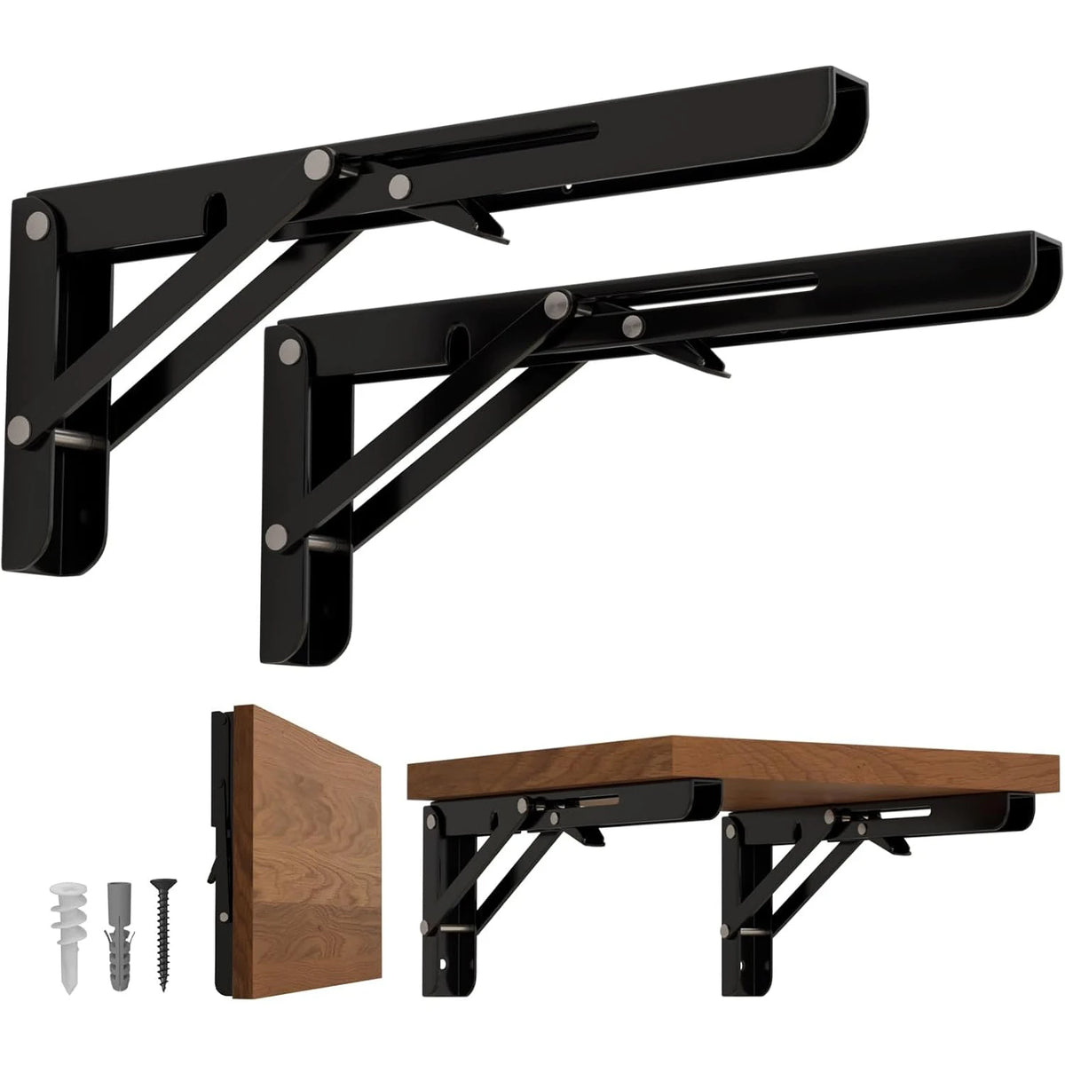 Heavy-Duty Adjustable Folding Shelf Brackets (2-Pack)