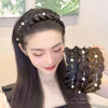 A woman with long dark hair wearing bohemian hair bands for fashion and party