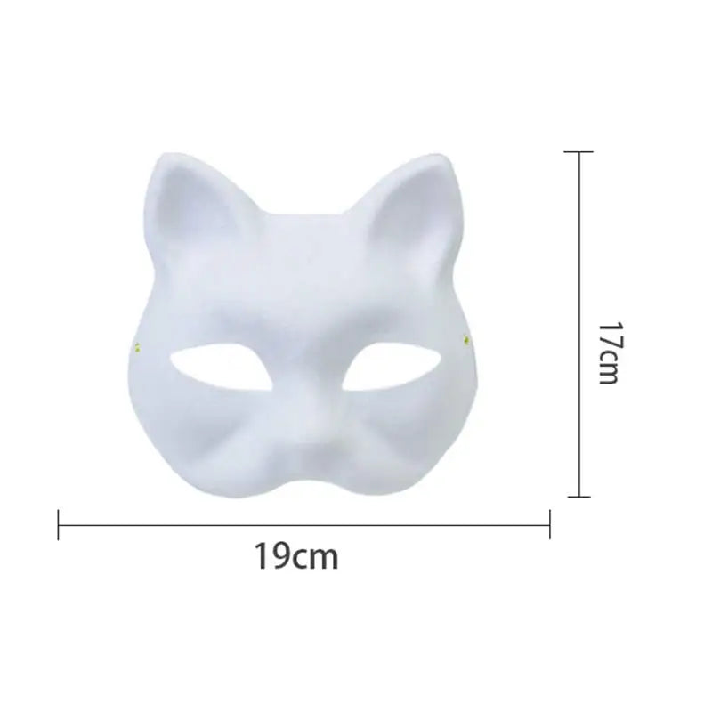 White DIY mask kit for kids featuring a fox and cat design, paintable party craft.