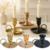 Vintage Gold Taper Candle Holder with Handle and Drip Tray