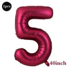 A single metallic pink foil number balloon shaped like the numeral five.