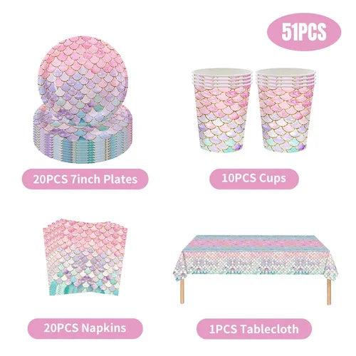 Purple Mermaid Birthday Party Supplies Kit for Girls