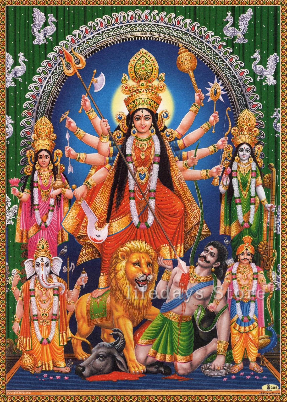 Durga Goddess Vintage Canvas Wall Art – Hindu Deity Print for Living Room & Home Decor