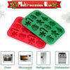 A set of multi-occasion silicone molds in red and green for baking and kitchen use.
