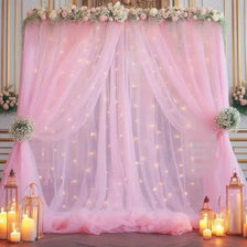 Elegant Tulle Backdrop Set with USB String Lights for Weddings & Parties