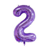 A purple foil number balloon shaped like the number 2.