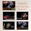 DIY Scratch Painting Art Kit featuring fireworks scenes on scratch paper and a wooden pen