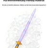 3D printed rumi sword prop with a gold hilt and purple blade displayed on a white background
