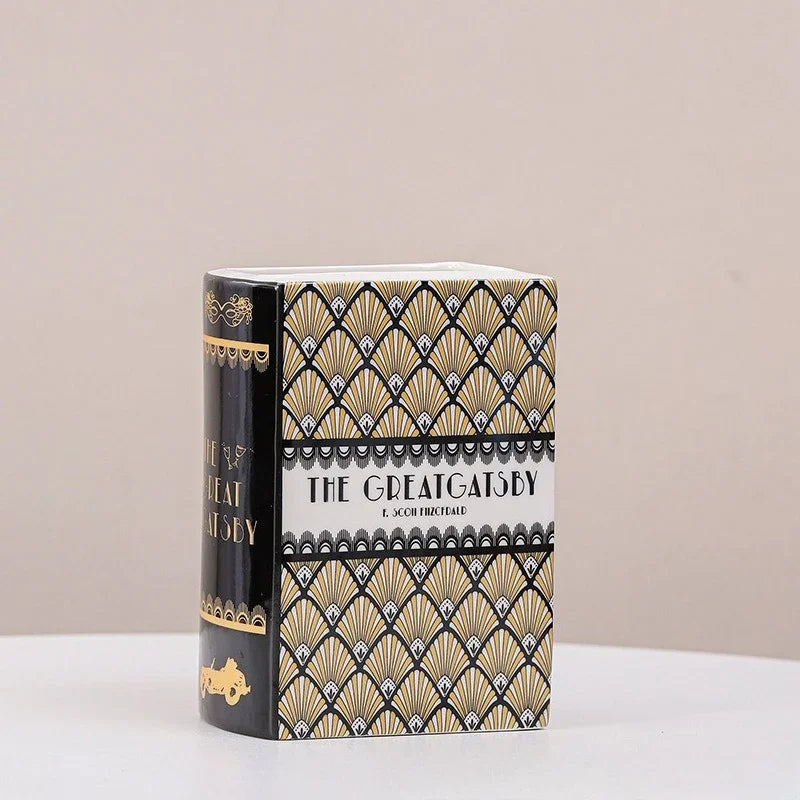 Hand-Painted Ceramic Book Vase with Blooming Flowers
