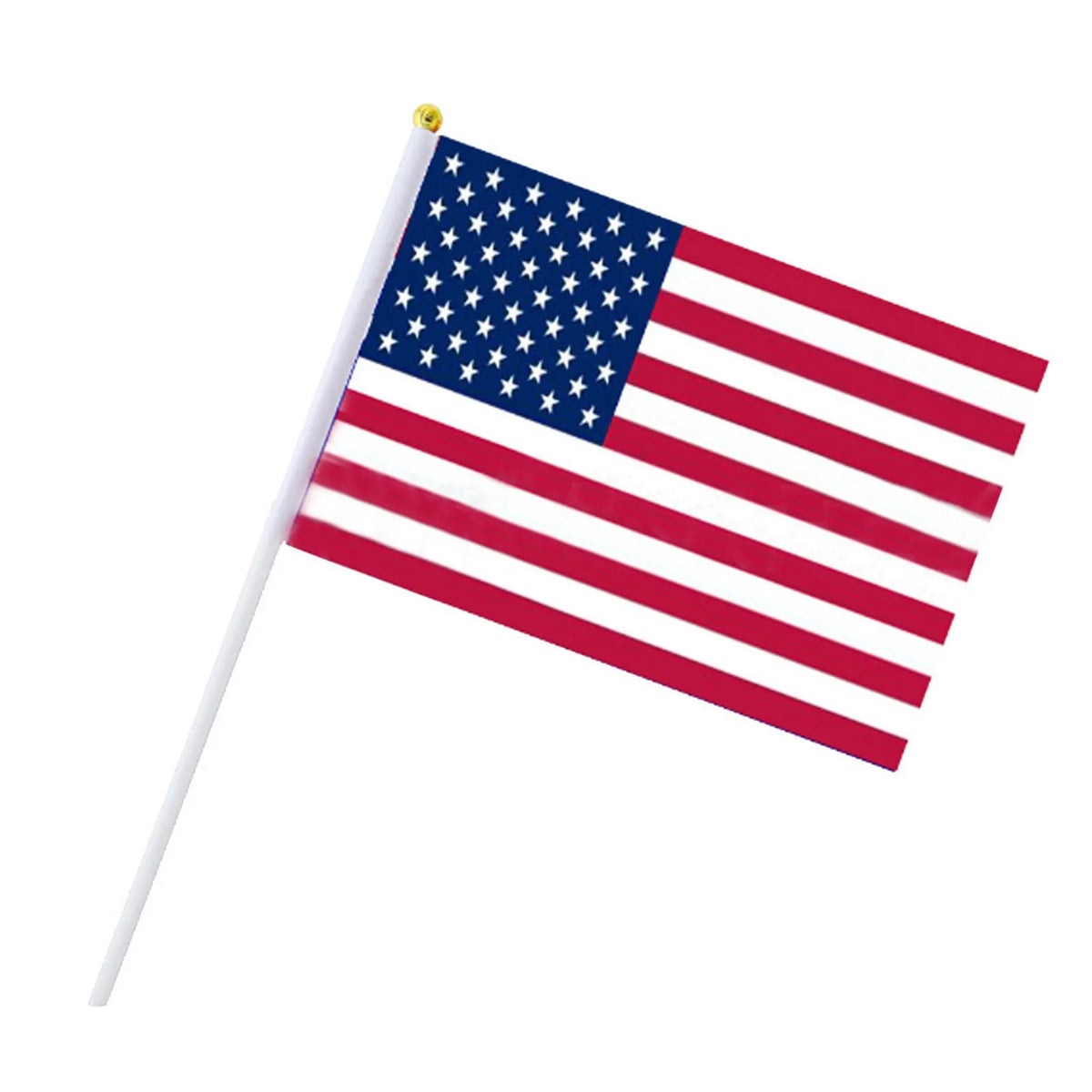 An American flag mounted on a white stick, displaying the stars and stripes pattern.