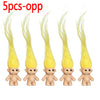 Five yellow hair extensions or wigs for troll dolls
