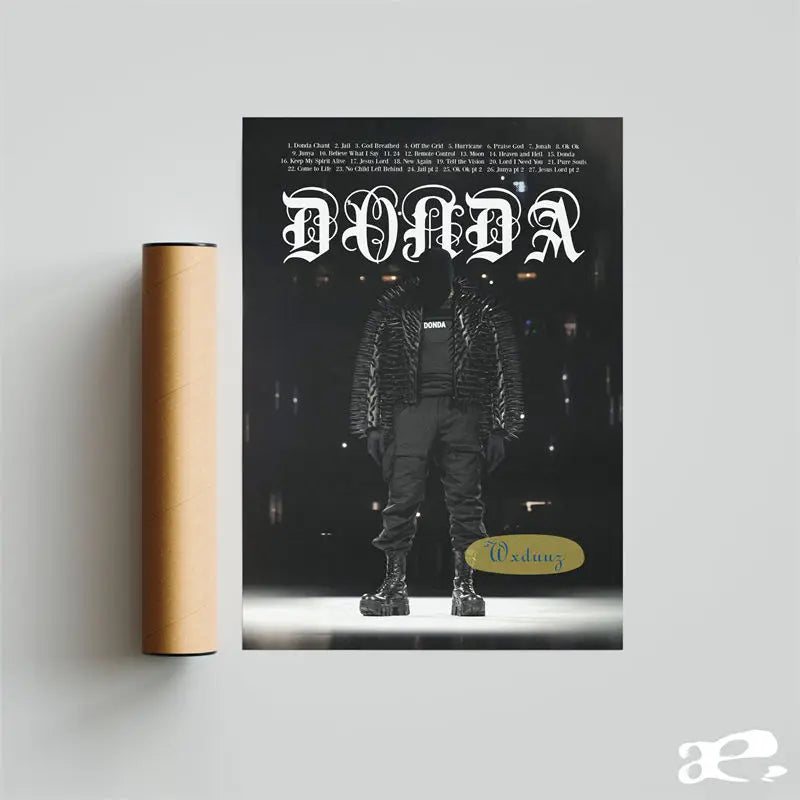 Arte para lienzo de pared con el texto DONDA en fuente gótica grande sobre fondo negro