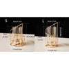 Two versions of an elegant metal and glass candle holder, small (S) and large (L), shown in profile.