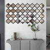 Moroccan acrylic mirror wall stickers displayed on a white wall above a gray cabinet.
