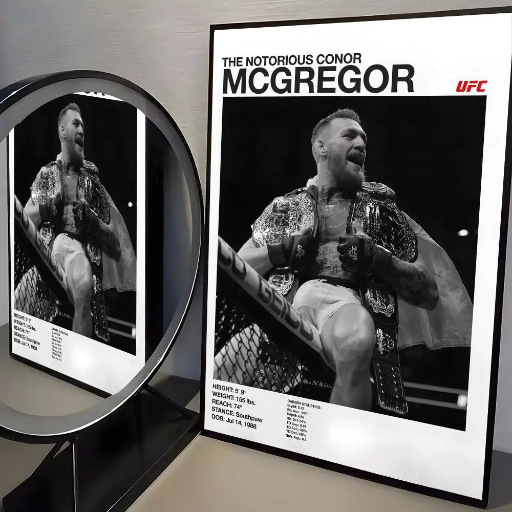 Canvas-Wandkunst mit schwarz-weißem Foto von Conor McGregor