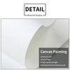 Detail display of canvas painting showing natural color, fade resistance, high tensile strength, and waterproof properties.