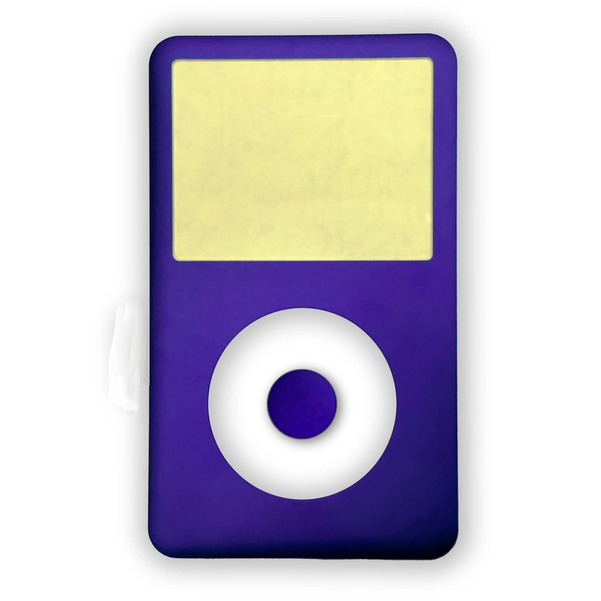 A purple iPod front faceplate with a circular clickwheel replacement kit.