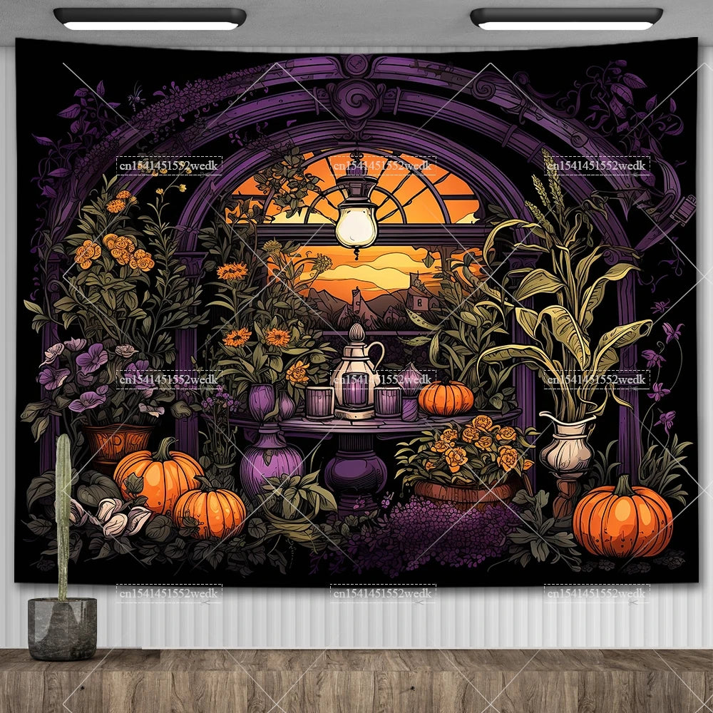Enchanted Library Staircase Tapestry Wall Hanging