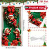 Festive Christmas elf door curtain featuring gift motifs and elf figures on a green door.