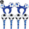 Set of six blue and silver standing soccer balloons for party decoration