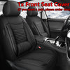 A set of black front seat covers for a car, showing the texture and fit on a driver's seat.