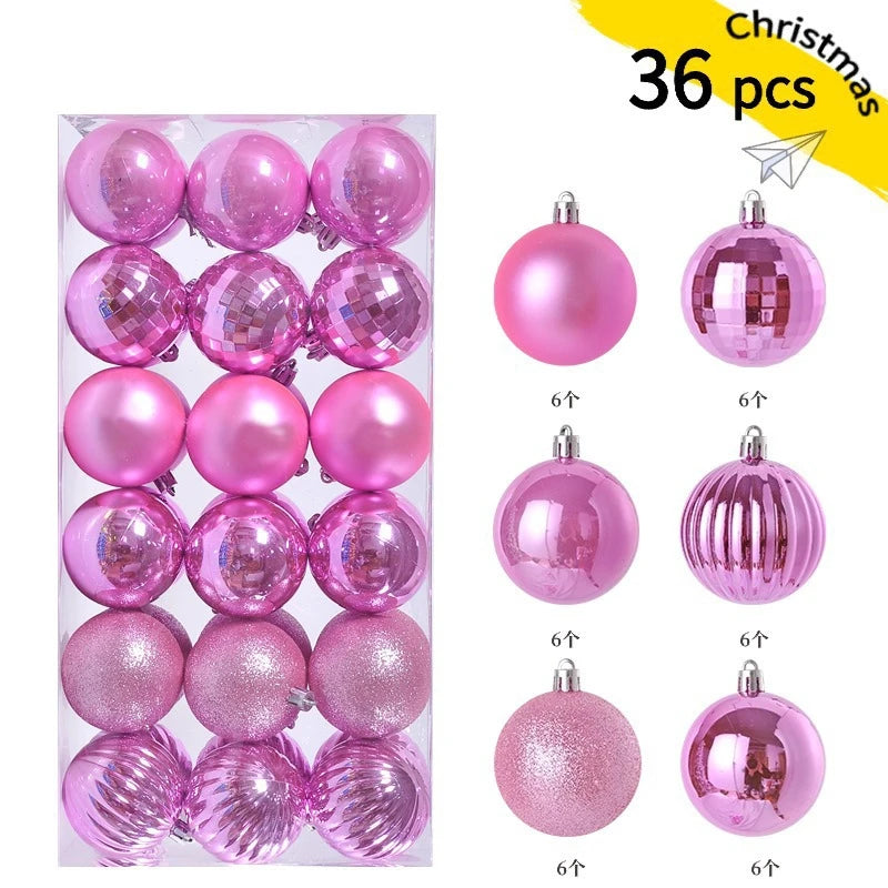 A set of 36 pink and purple festive Christmas baubles for holiday tree and decor.